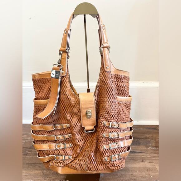 Jimmy Choo bardia bag brown leather hobo shoulder bag perforated leather luxury - Picture 2 of 16